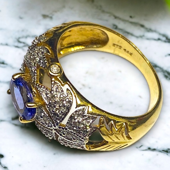 STUNNING 14K Gold Diamond Oval TANZANITE and Diamond Statement Ring Size 6! - Picture 11 of 16